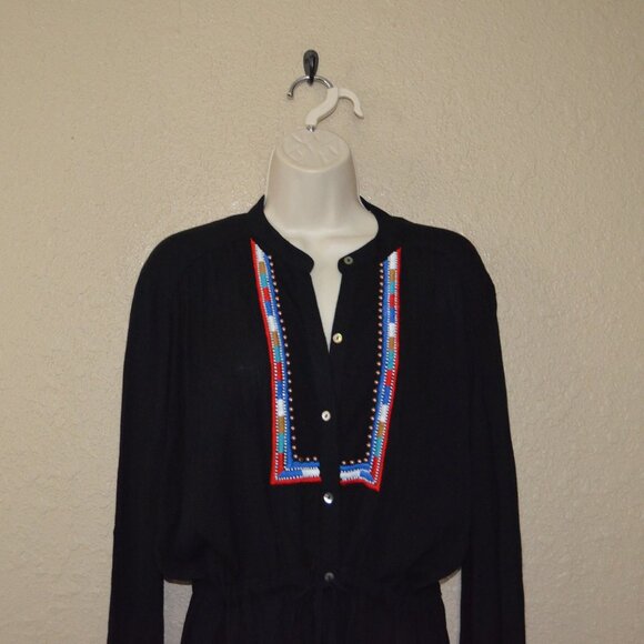 NWOT Sz S/M Piper by Townsen Black Gauze Long Sleeve Drawstring Waist Dress - Picture 4 of 7